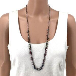 LOFT Beaded Necklace Long Length Multi Color Adjustable 32 inch length